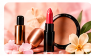 Lipstick, cosmetics and flowers