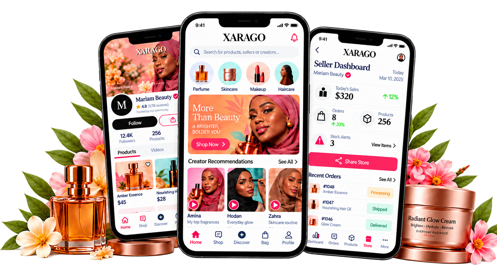 XARAGO customer app, seller storefront and seller dashboard
